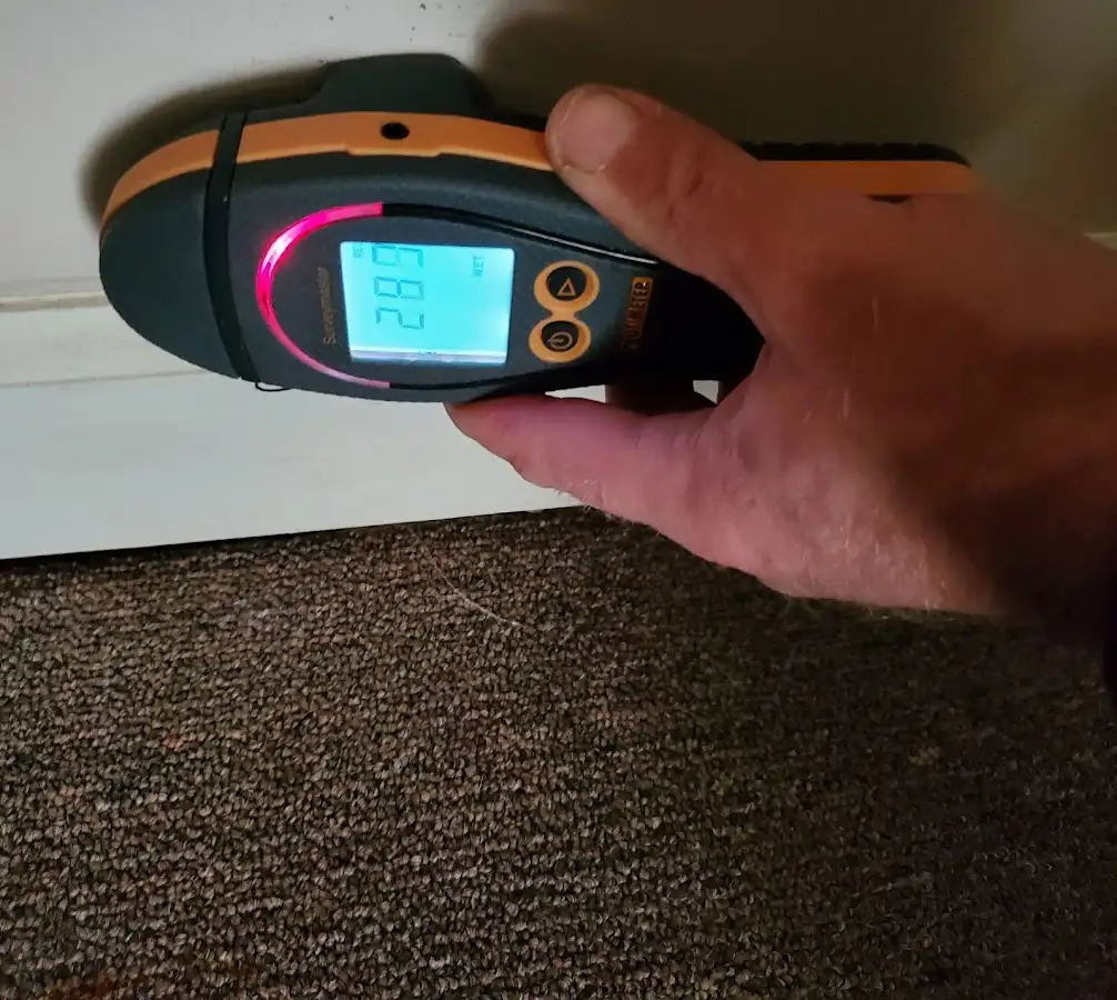 Moisture detection at baseboard during Sewage Cleanup & Sanitation in Mayfield Heights